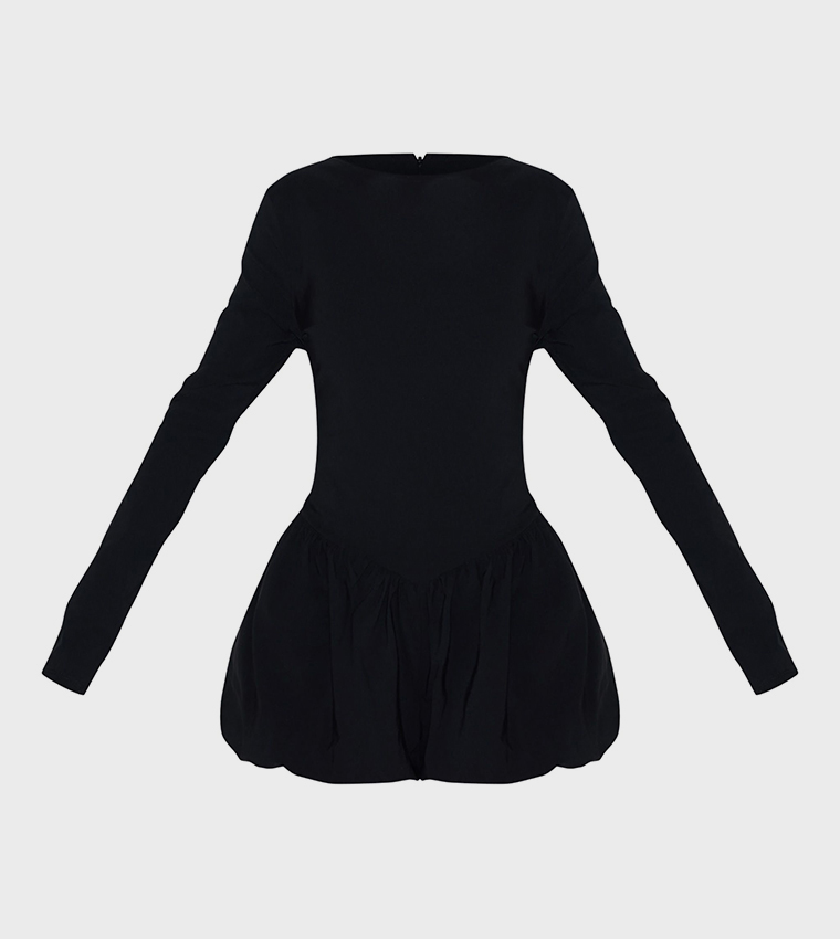 Stretch Boat Neck Puffball Playsuit