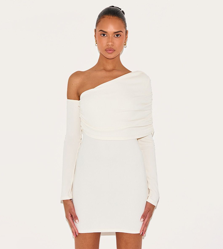 Rib Bardot Long Sleeve Bodycon Dress