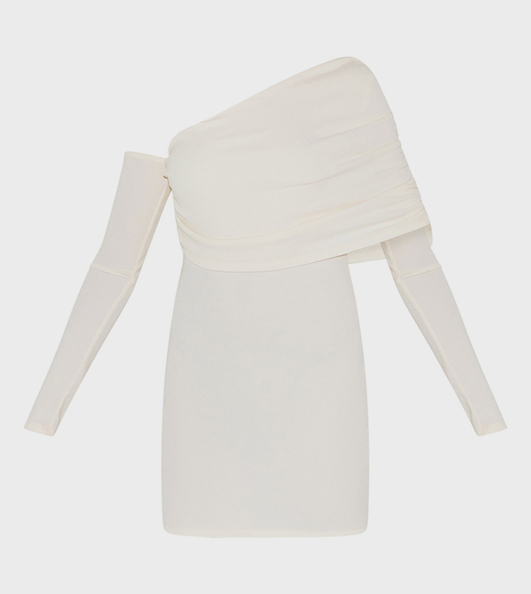 Rib Bardot Long Sleeve Bodycon Dress