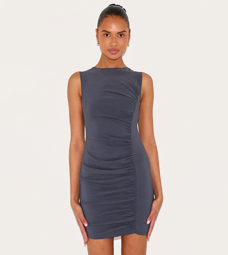 Buy PrettyLittleThing Stretch Woven Ruched Bodycon Dress In Grey | 6thstreet Bahrain Buy PrettyLittleThing Stretch Woven Ruched Bodycon Dress In Grey | 6thstreet Bahrain