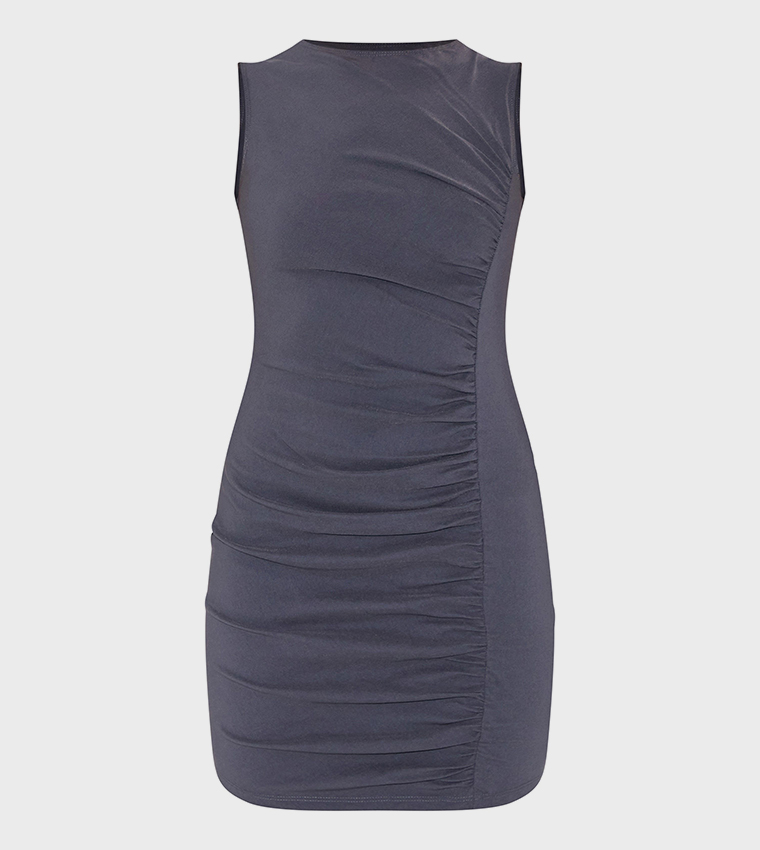 Buy PrettyLittleThing Stretch Woven Ruched Bodycon Dress In Grey |  6thstreet Bahrain