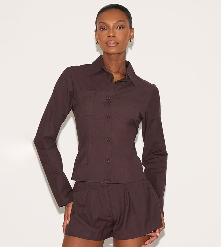 Linen Look Button Up Fitted Shirt