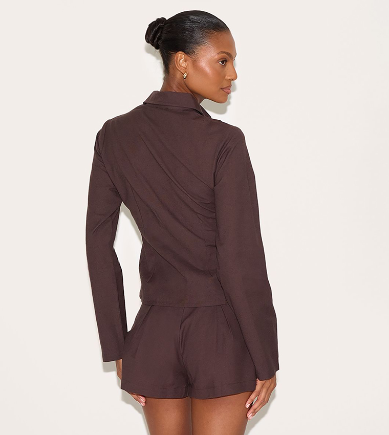 Linen Look Button Up Fitted Shirt