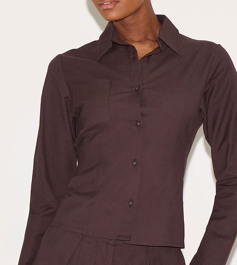 Linen Look Button Up Fitted Shirt