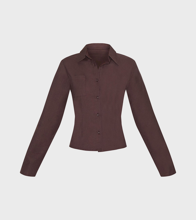 Linen Look Button Up Fitted Shirt