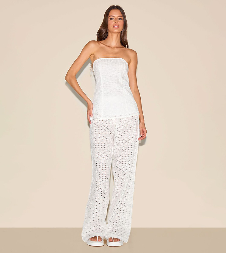 Embroidered Strapless Top