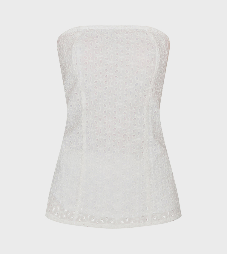 Embroidered Strapless Top
