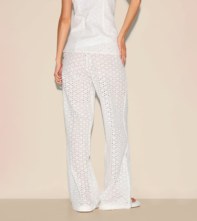 Embroidered Mid Rise Wide Leg Trousers