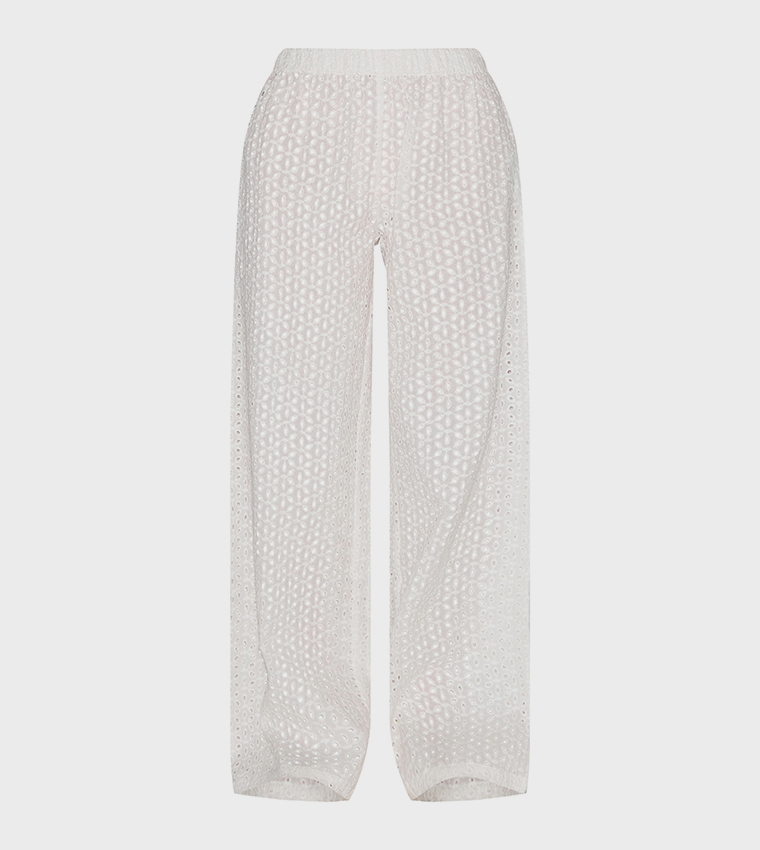 Embroidered Mid Rise Wide Leg Trousers