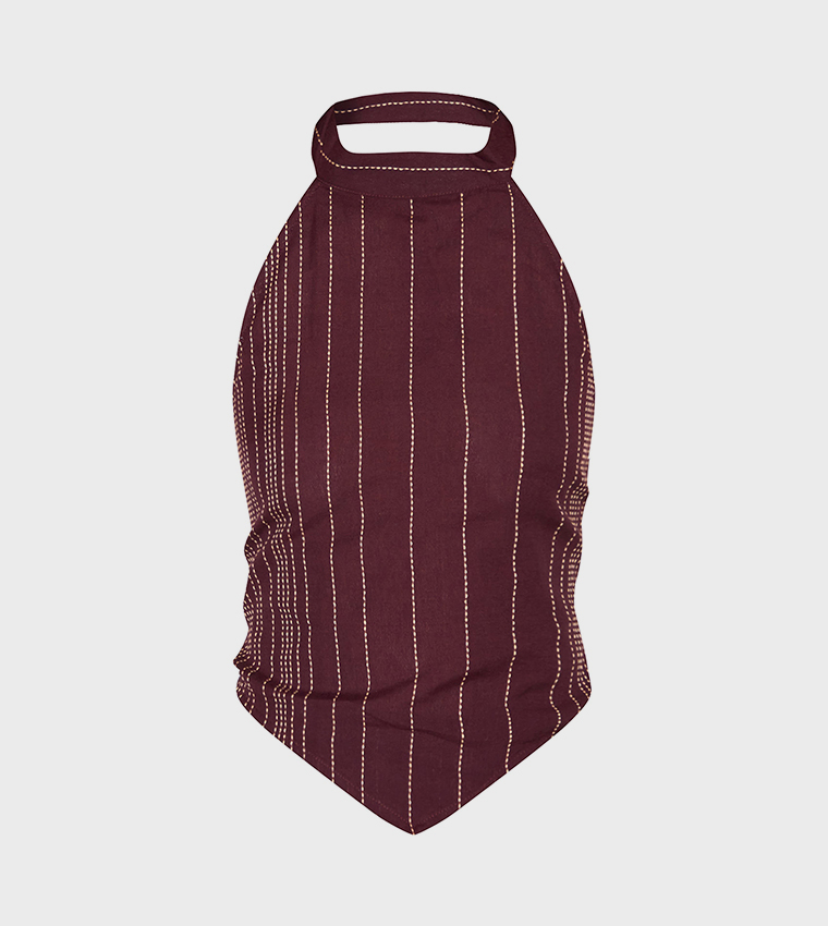 Embroidered Striped Halterneck Top