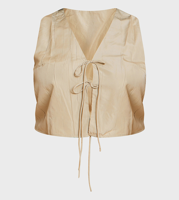 Curve Textured Tie Detail Vest