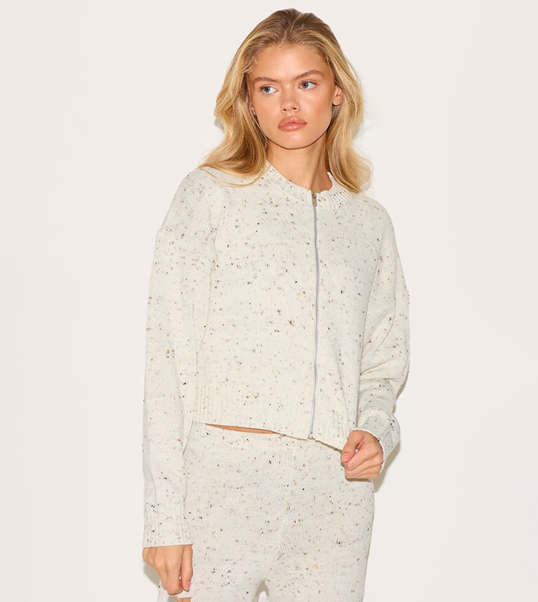 Space Dye Knitted Zip-Through Cardigan