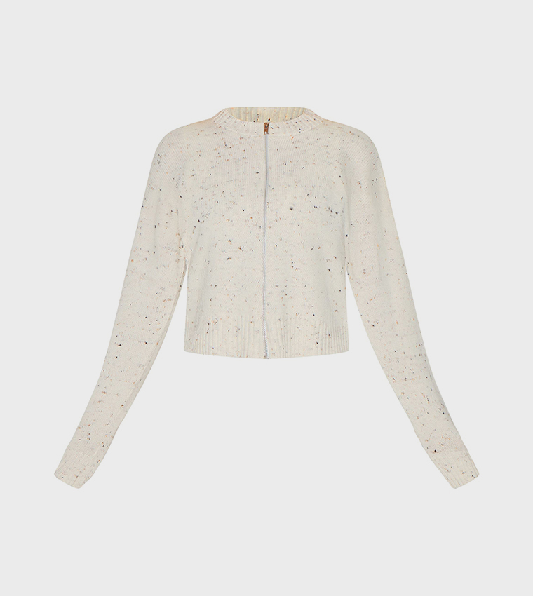 Space Dye Knitted Zip-Through Cardigan