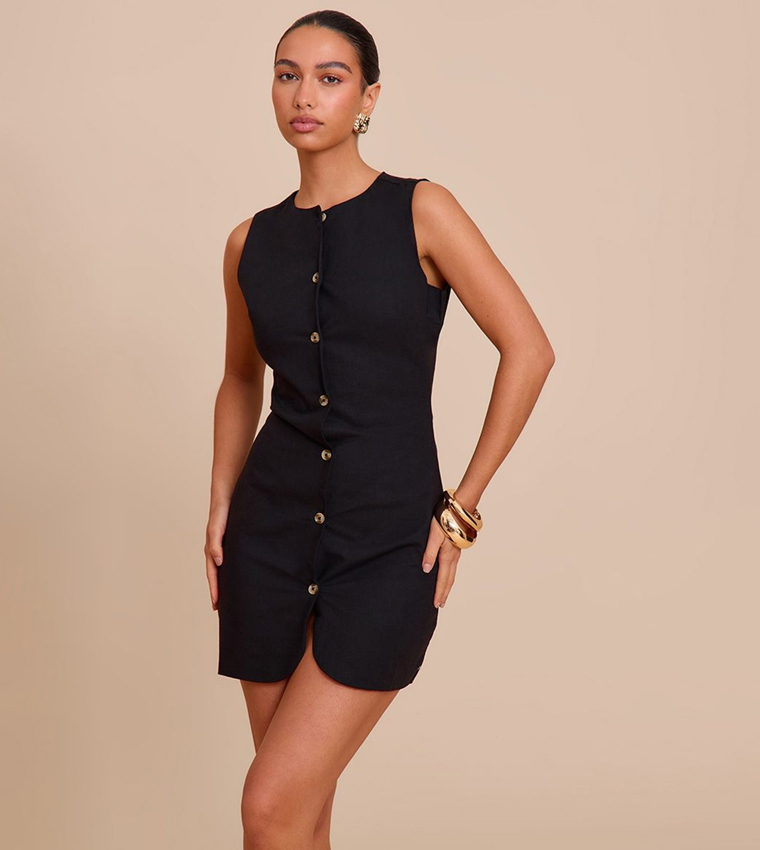 Button Down Sleeveless Bodycon Dress
