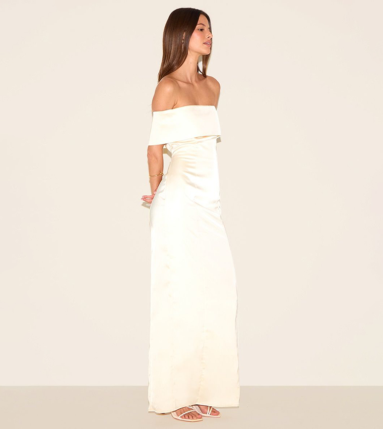 Bardot Fold Over Sleeveless Bridesmaid Maxi Dress