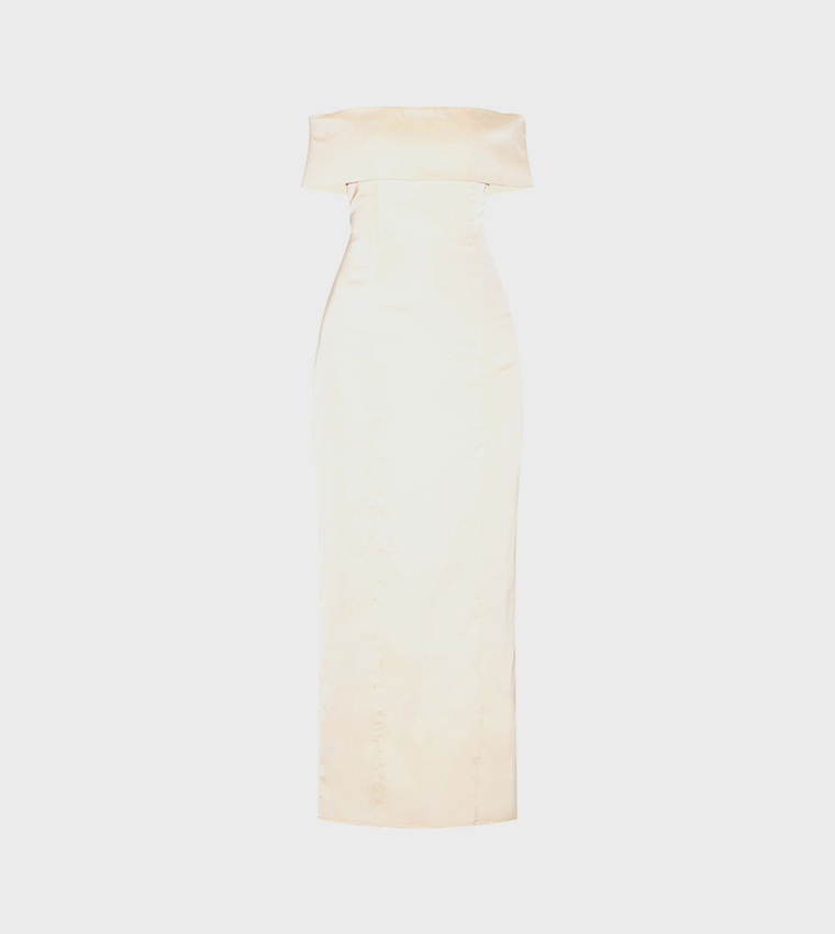 Bardot Fold Over Sleeveless Bridesmaid Maxi Dress
