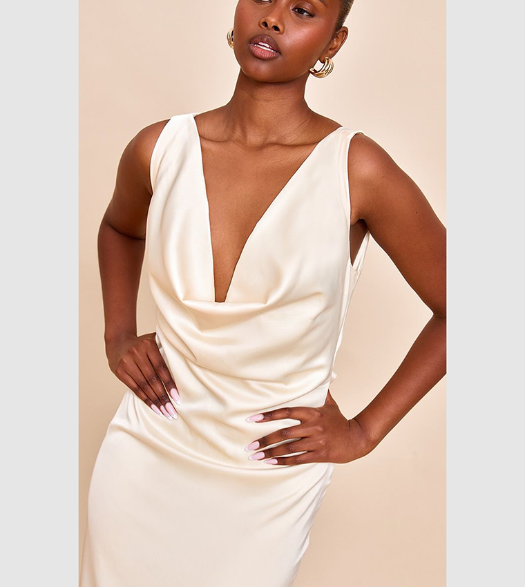 Buy PrettyLittleThing Bridesmaid Satin Cowl Neck Maxi Dress In