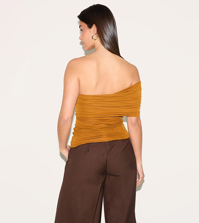 Sheer Soft Touch Fold Over Detail One Shoulder Top