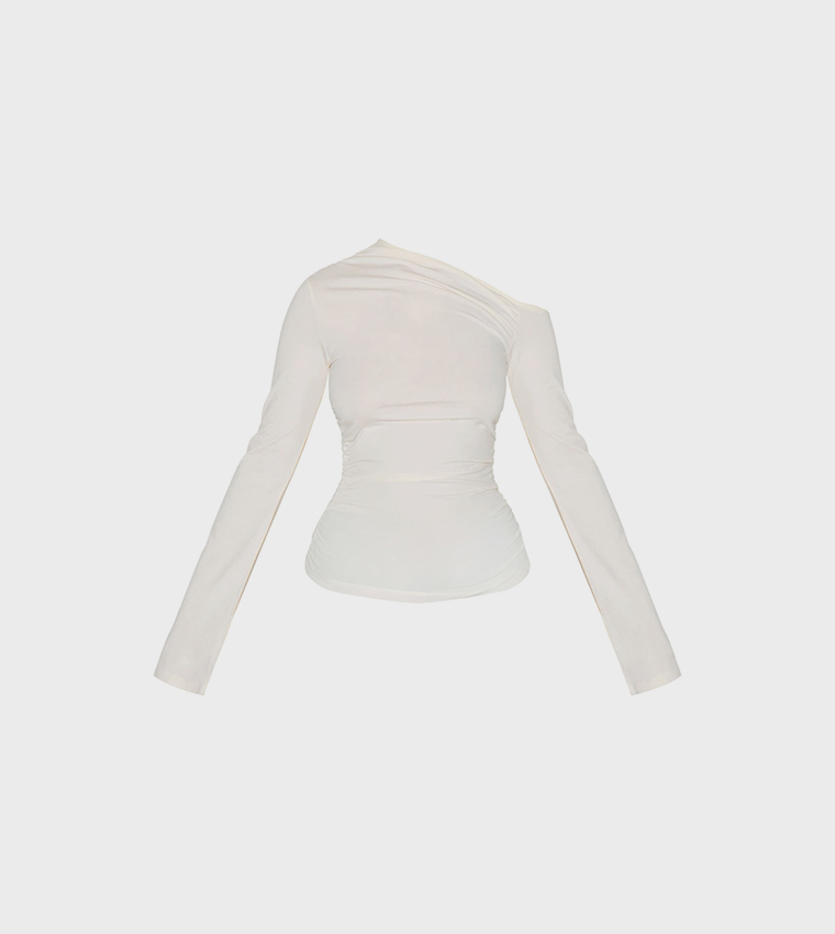 Asymmetric Ruched Flared Sleeves Top