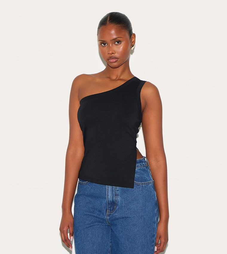 Solid One Shoulder Crop Top
