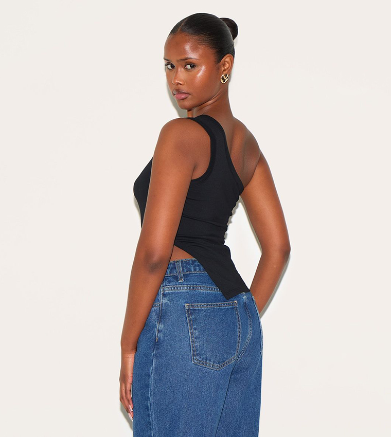 Solid One Shoulder Crop Top