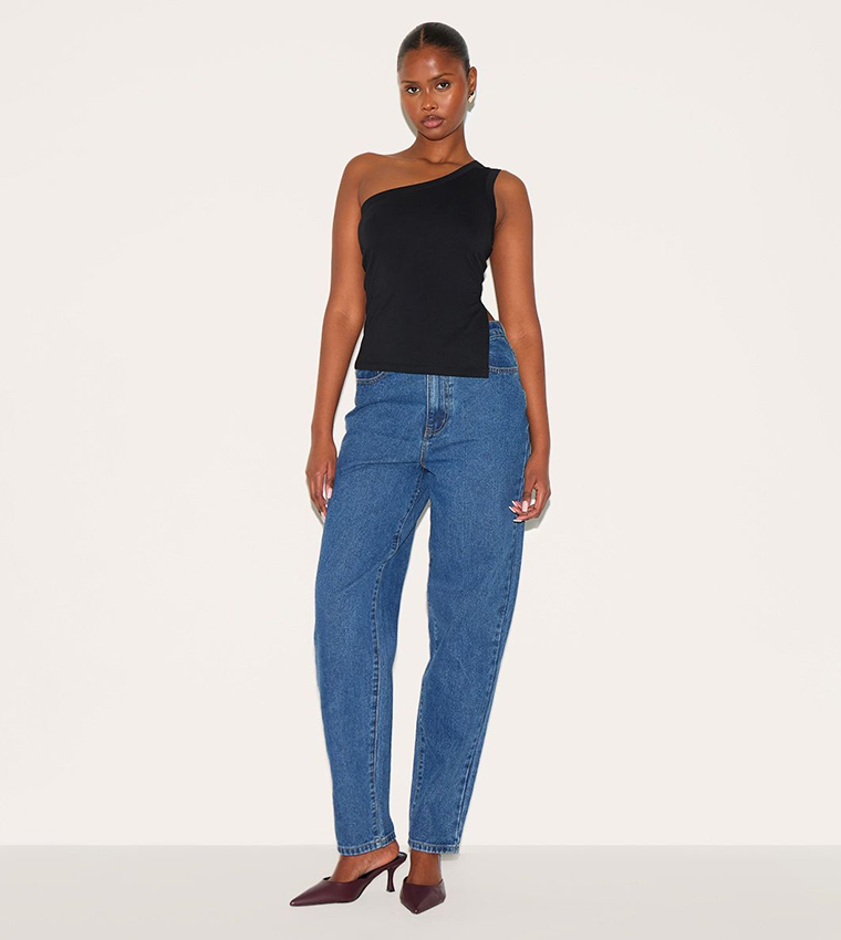 Solid One Shoulder Crop Top