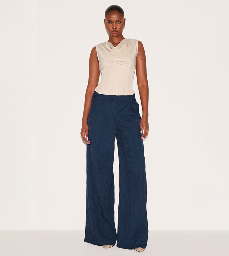 Solid Cowl Neck Corset Sleeveless Top
