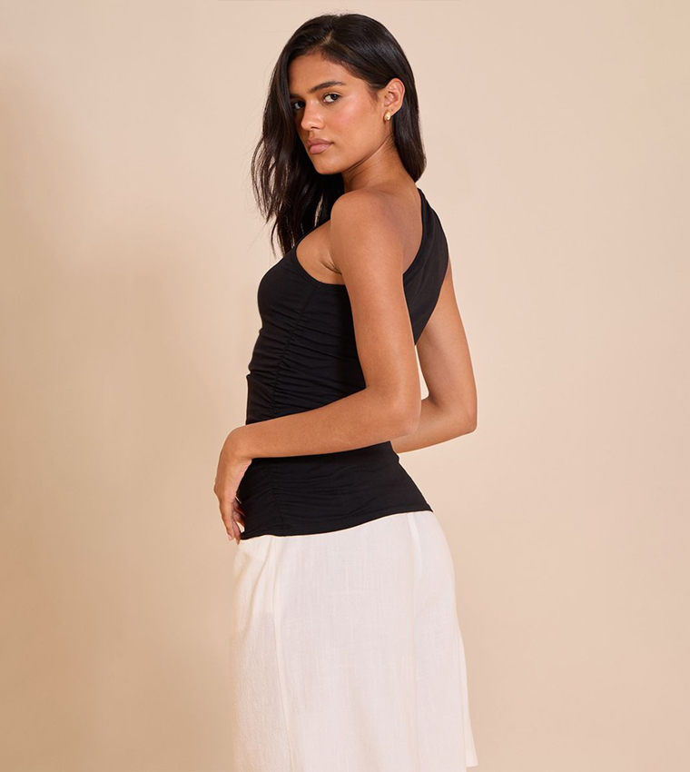 Asymmetric Ruched Sleeveless Top