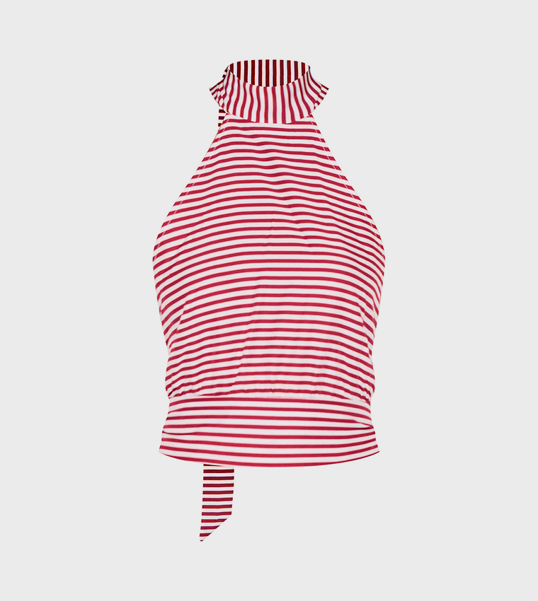 Striped Backless Halterneck Crop Top