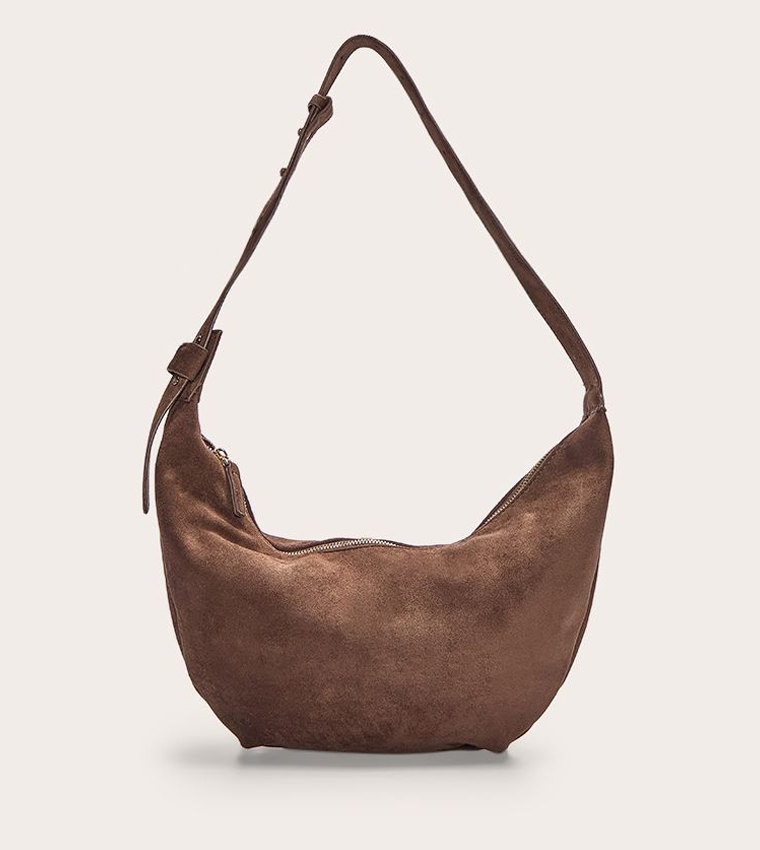 Faux Suede Slouchy Crescent Shoulder Bag