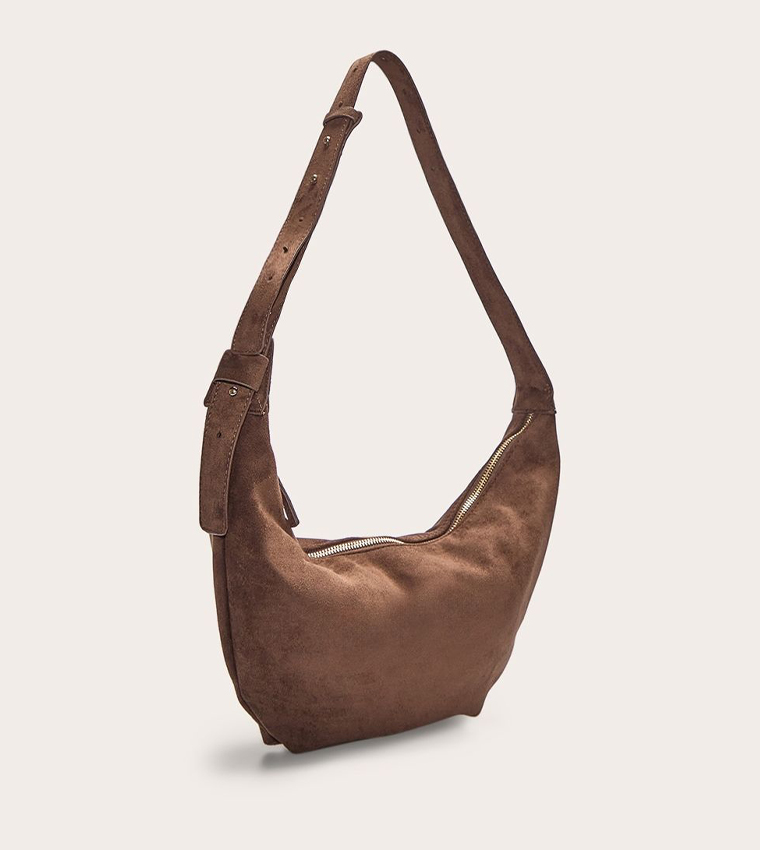 Faux Suede Slouchy Crescent Shoulder Bag