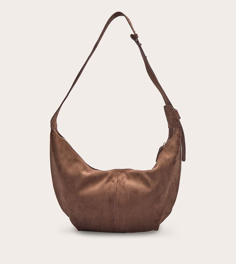 Faux Suede Slouchy Crescent Shoulder Bag