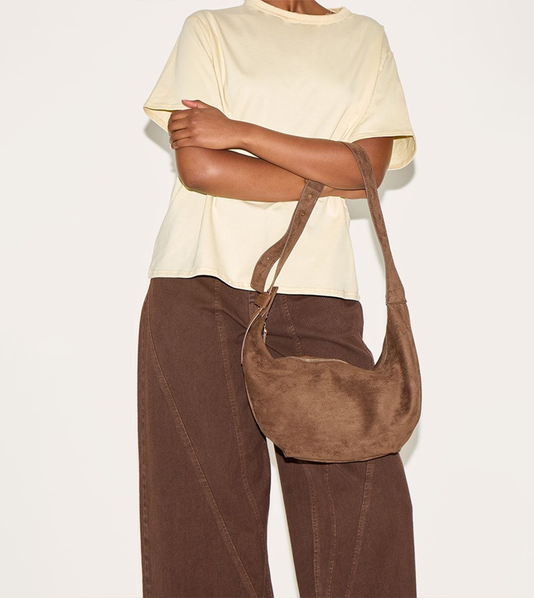 Faux Suede Slouchy Crescent Shoulder Bag