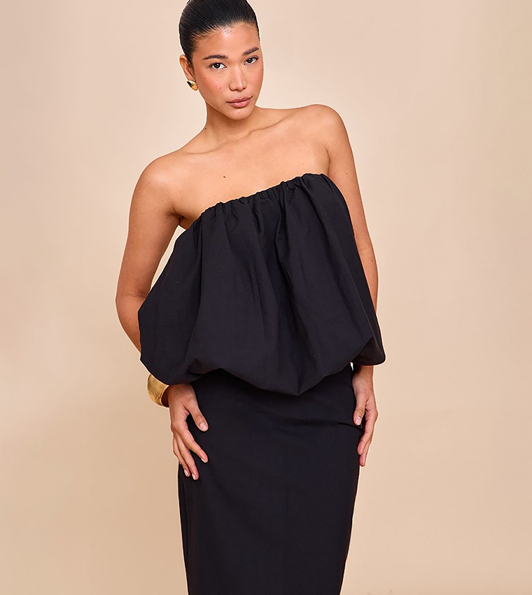 Buy PrettyLittleThing Solid Ruched Strapless Top In Black