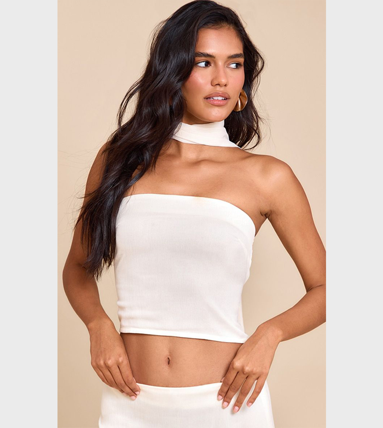 Chiffon Neck Wrap Bandeau Crop Top