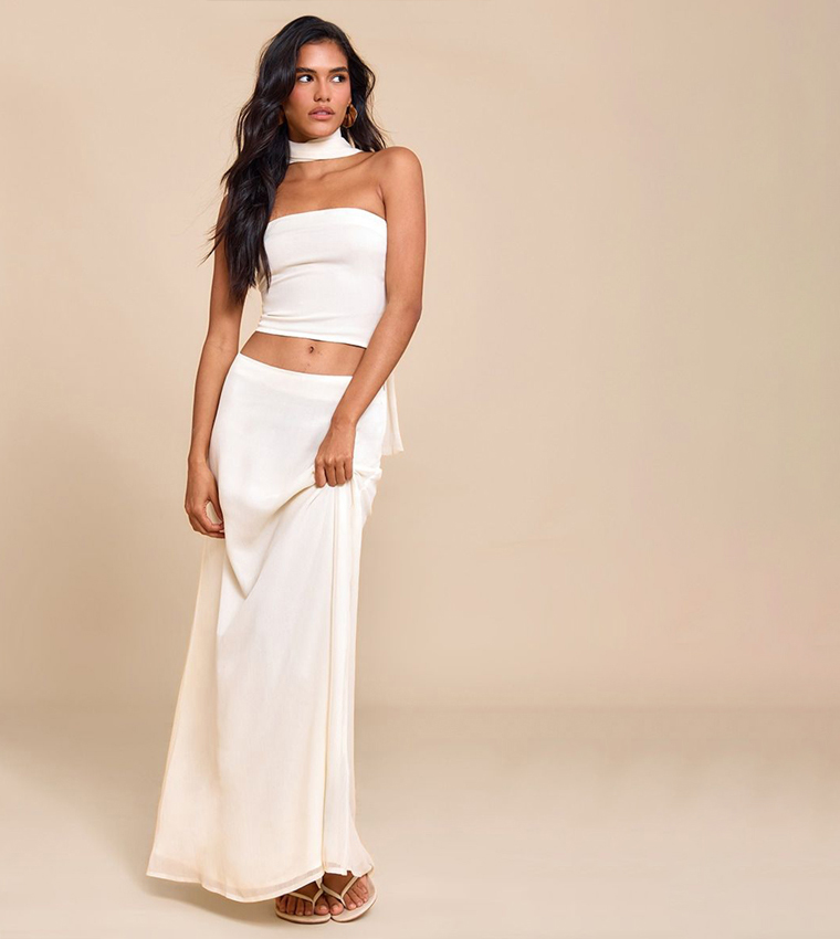 Chiffon Neck Wrap Bandeau Crop Top