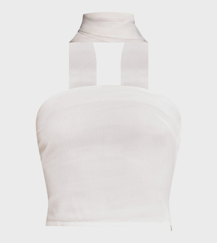 Chiffon Neck Wrap Bandeau Crop Top