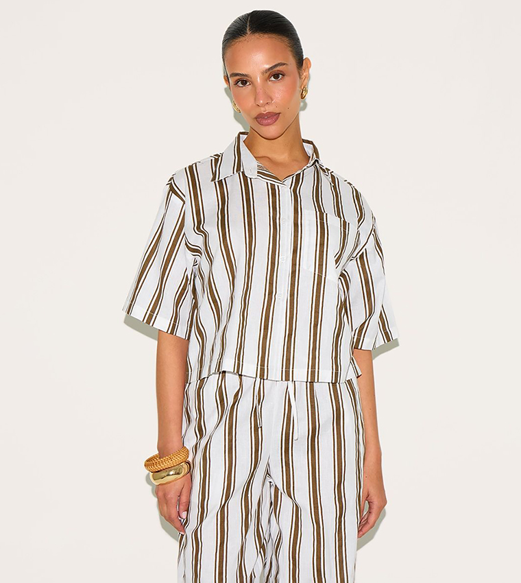 Petite Striped Linen Look Oversized Shirt