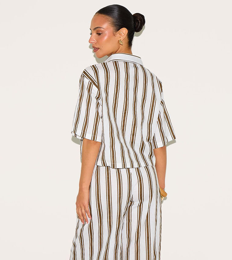 Petite Striped Linen Look Oversized Shirt