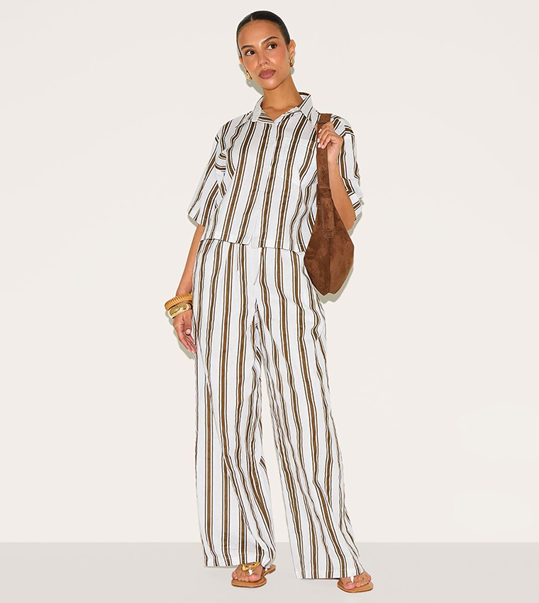 Petite Striped Linen Look Oversized Shirt