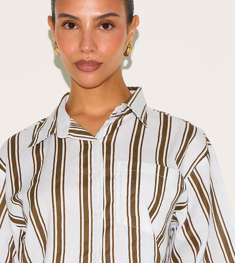 Petite Striped Linen Look Oversized Shirt
