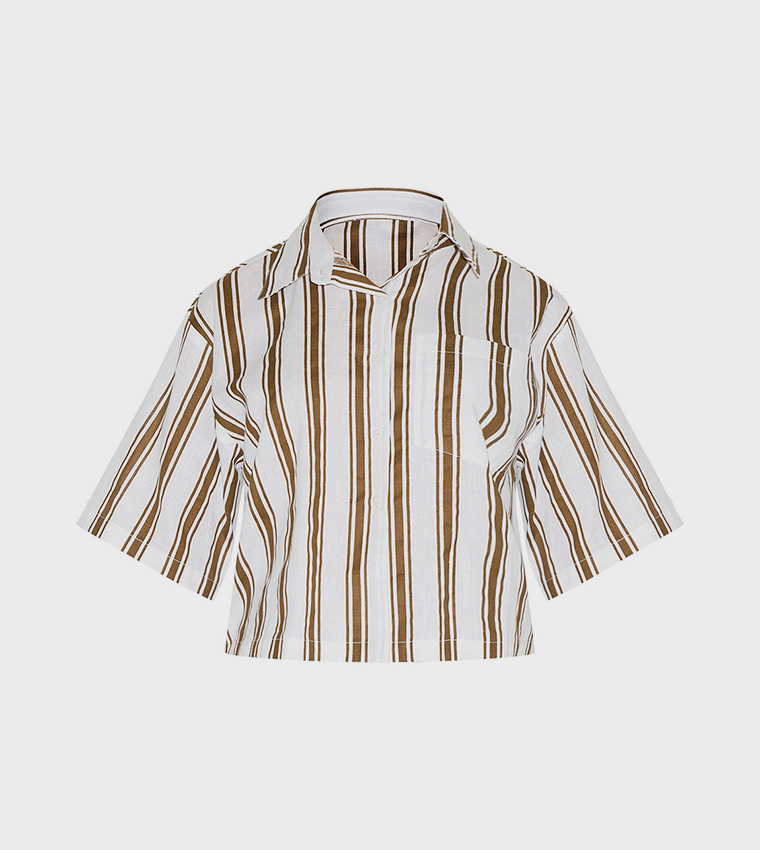 Petite Striped Linen Look Oversized Shirt
