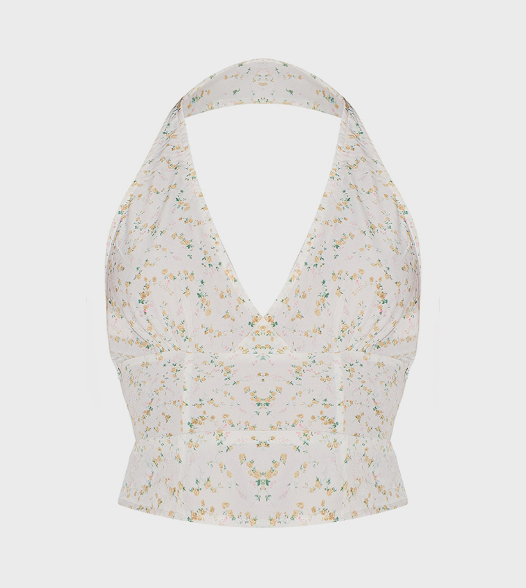 Floral Print Halterneck Cami Crop Top