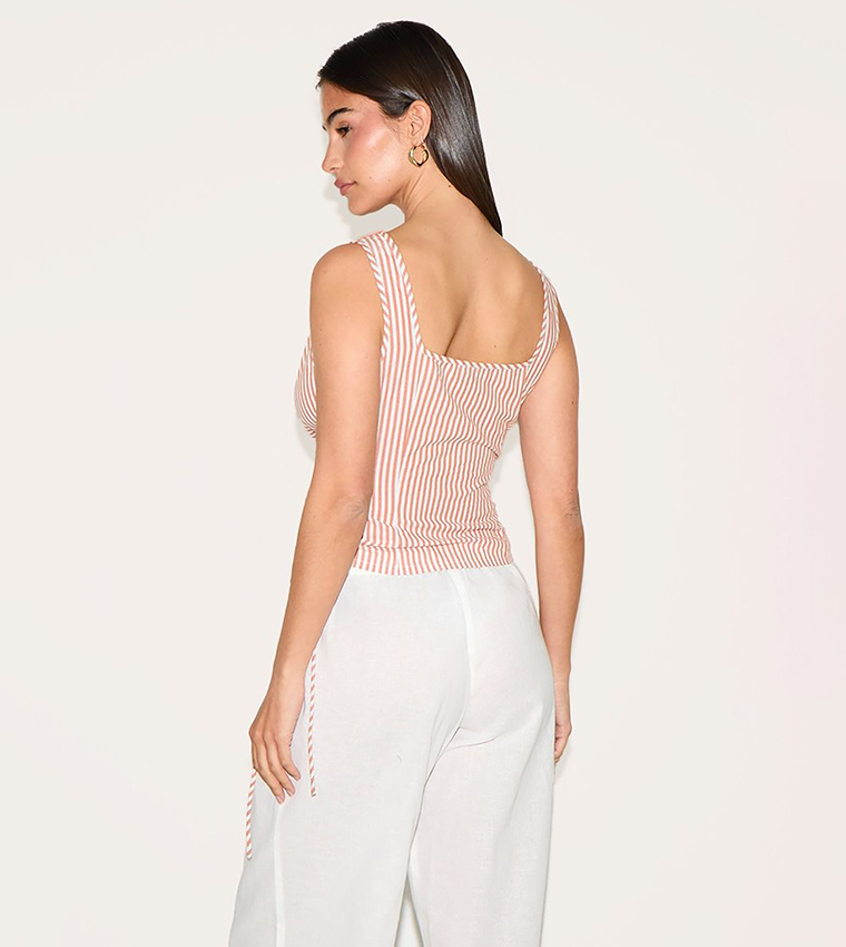 Striped Cowl Neck Tie Sides Crop Top