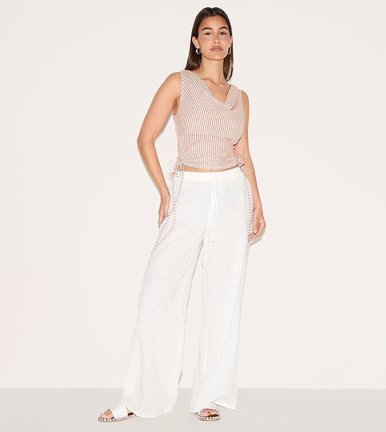 Striped Cowl Neck Tie Sides Crop Top