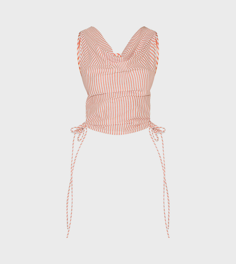 Striped Cowl Neck Tie Sides Crop Top