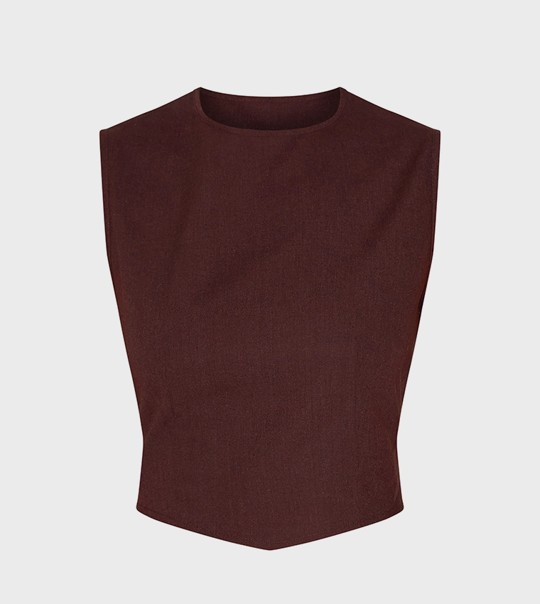 Linen Look Boxy Pointed Hem Crop Top