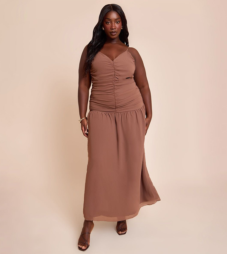 Curve Ruched Dropped Waist Maxi Dress