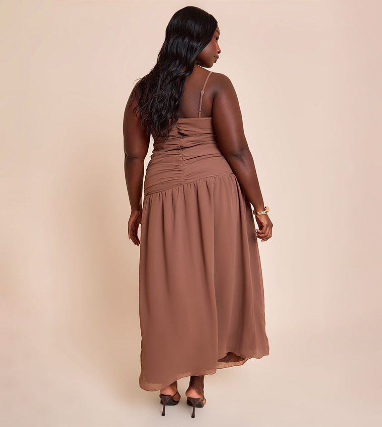 Curve Ruched Dropped Waist Maxi Dress