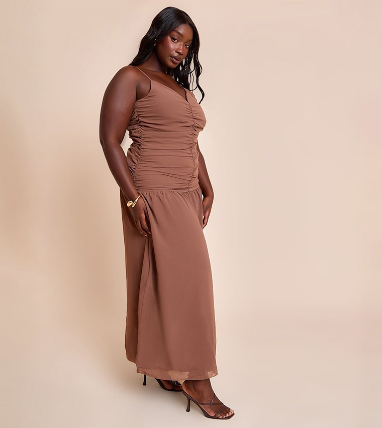Curve Ruched Dropped Waist Maxi Dress